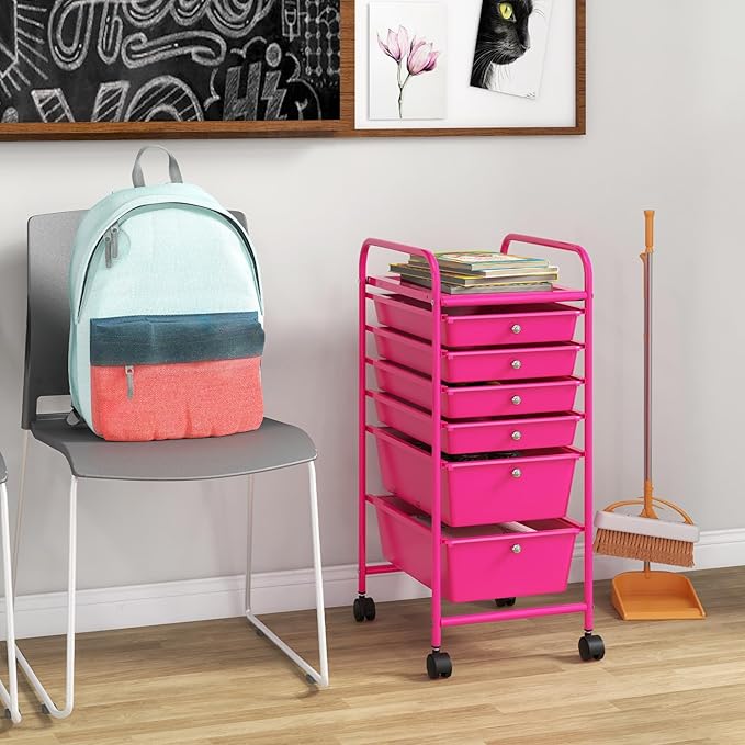 Giantex 6 Storage Drawer Cart Rolling Organizer Cart for Tools Scrapbook Paper Home Office School Multipurpose Mobile Utility Cart (Macaron)