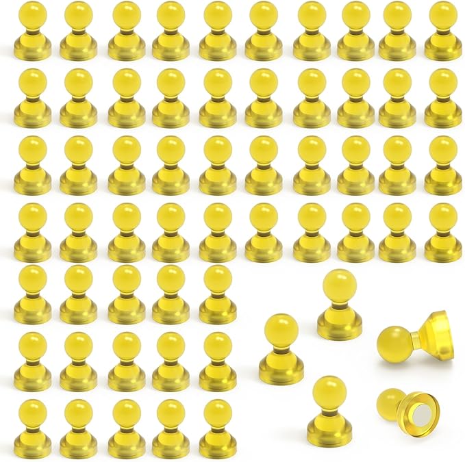 MHDMAG Magnetic Push Pins Powerful Push Pin Magnets for Fridge Whiteboards Calendars Maps in School & Office Pack of 60,Yellow