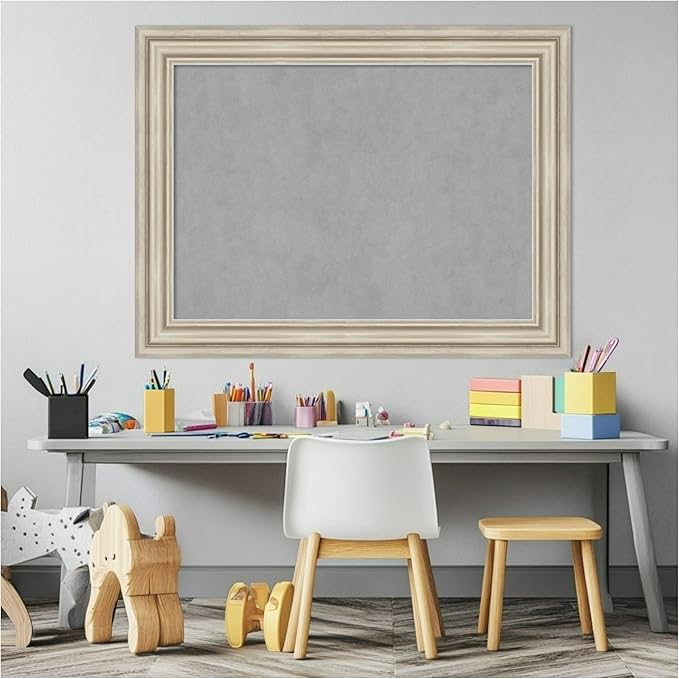 Amanti Art Silver Framed Magnetic Board 26x34 Medium Vision Board for use with Magnets, 100% Metal Sheet to Display Items as Office Decor or for Home Organization in mudroom, Kitchen or Kids Room