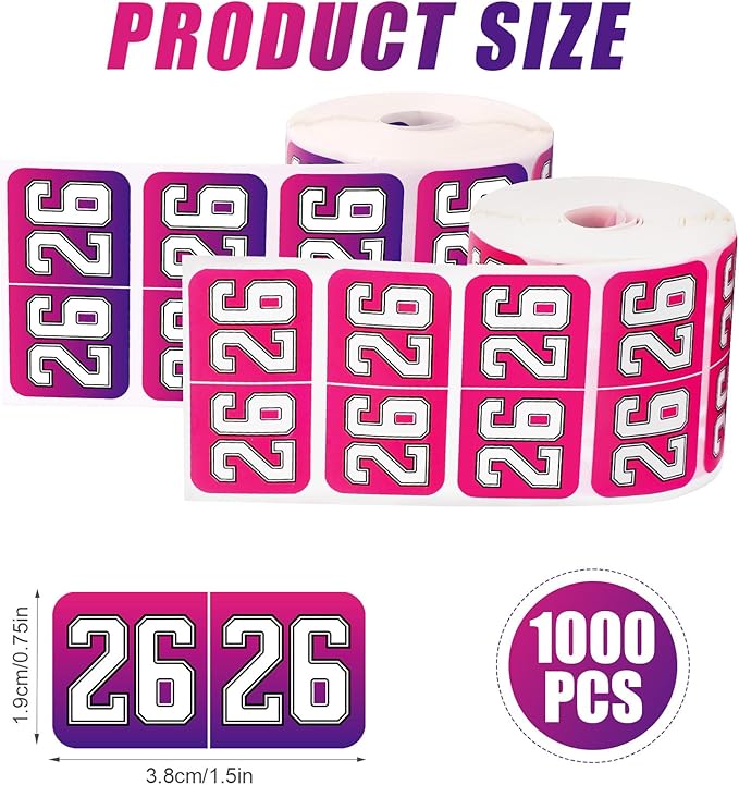 1000pcs 2026 Year Stickers, 3/4x1-1/2 Inch 26 Year Colored Self-Adhesive Stickers File Folder Labels Decals for Tab File Folders Office Supplies (Rose Red and Gradient)