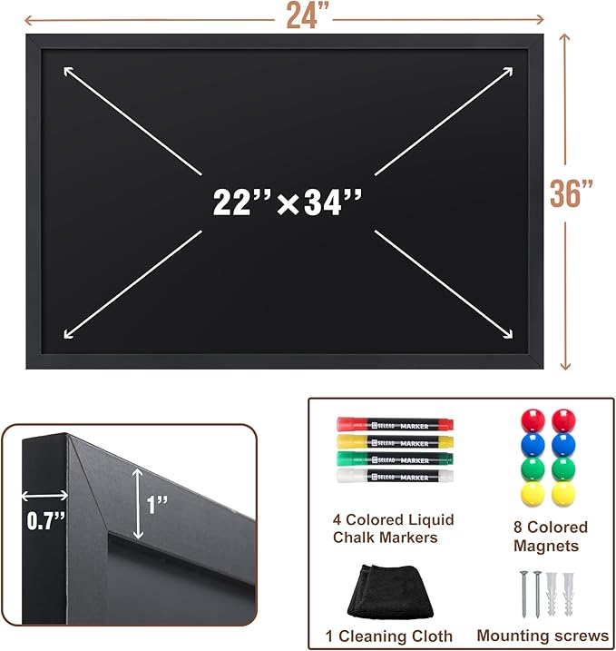SELEAD Magnetic Chalkboard Words Sign - 24" x 36" Large Black Frame Wall Decor Bulletin Chalk Board for Menu, Business, Restaurant, Home Office