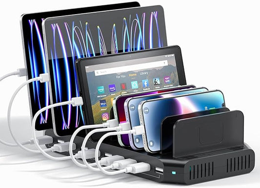 Alxum 60W 10 Port USB Charging Station Multiple Charger Station, USB Organizer Stand for iPad, iPhone Xs Max, X, 8 Plus, Samsung Galaxy, Google Pixel, LG stylo, Black (60W)