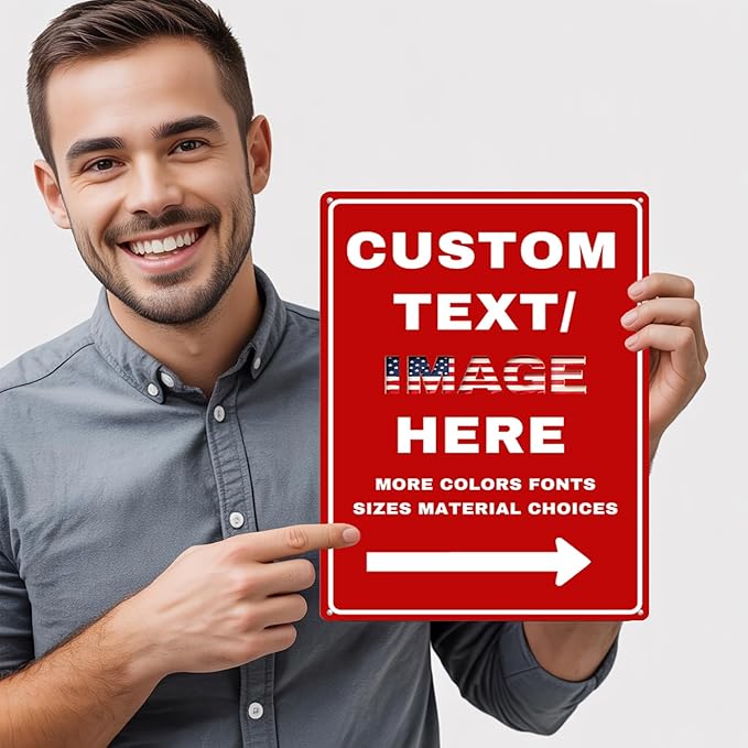 Custom Sign Left or Right Arrow, Glow in the Dark/Reflective Option, 14''x10'' Personalized Large Metal Address Plaque, Customize for Business Logo, Office, Home, Yard, Outdoor