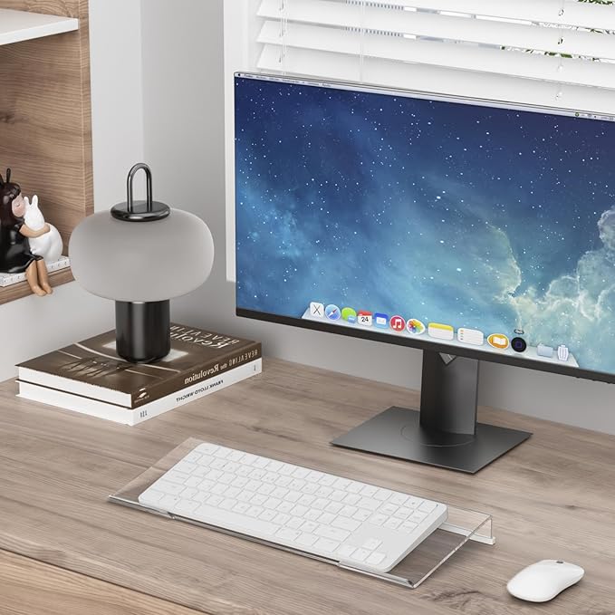BEEGO Ergonomic Computer Keyboard Stand - 2PCS Clear Acrylic Keyboard Riser Tilted Keyboard Holder Keyboard Tray with White Non-Slip Strip for Easy Typing at Home School Office Desk Accessories
