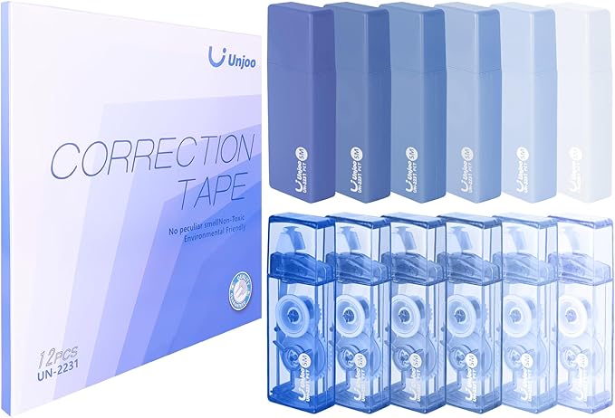 Unjoo Correction Tape, Easy To Use Cute Applicator for Instant Corrections, For school, Office Workers (Gradient Blue, 5M/196" x 0.2",12pack)