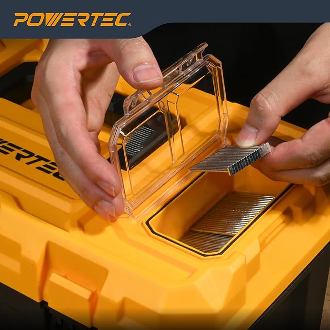 POWERTEC 16-Inch Tool Box with Trays - Lockable, Metal Latch, Organizer, Portable Storage for Tools, Small or Mid-Sized Parts (72119)