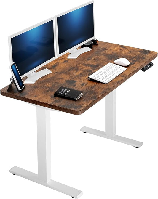 VIVO Electric 43 x 24 in Rustic Standing Desk, Memory Height Adjustment, 1B Series, Holds 220 lbs, One-Piece Vintage Brown Top, White Frame, DESK-KIT-1W4N