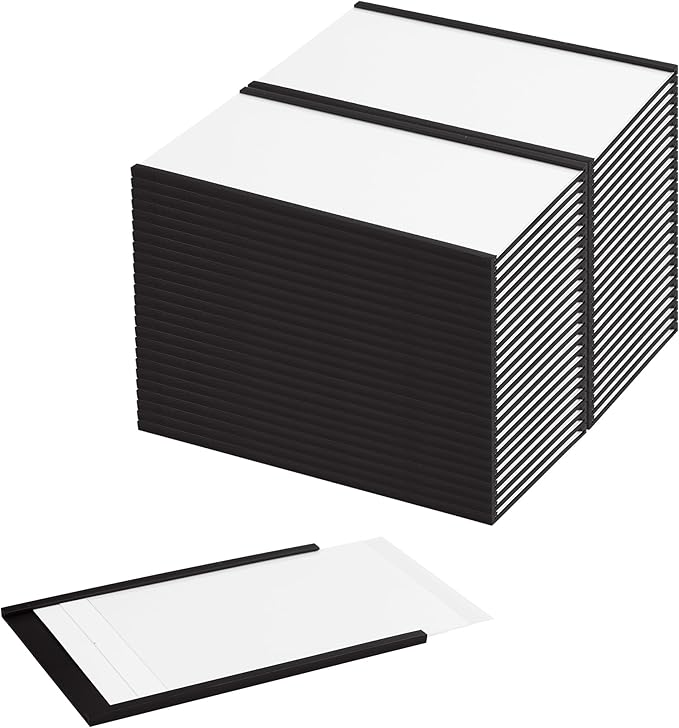 LLPT Magnetic Label Holder 5" x 3" 50 Packs C Channel 300g White Paper Cards Protective Film Strong Removable for Shelf White Board Toolbox Metal Wall Cabinet Drawer(MH5350)