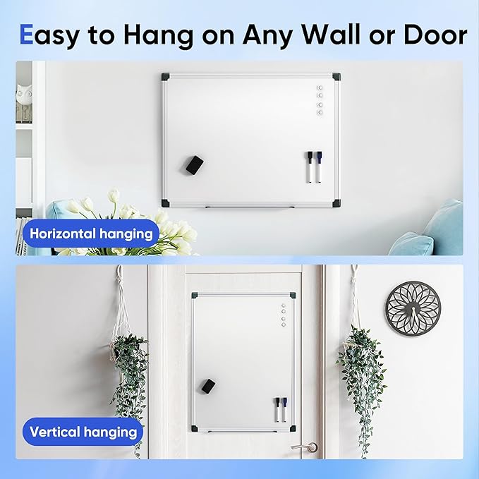 VUSIGN 36" x 24" Magnetic Whiteboard for Wall, Dry Erase Board with Silver Aluminum Frame, Hanging White Board for Office, Home, Classroom – Includes 1 Eraser, 2 Multicolor Markers & 4 Magnets