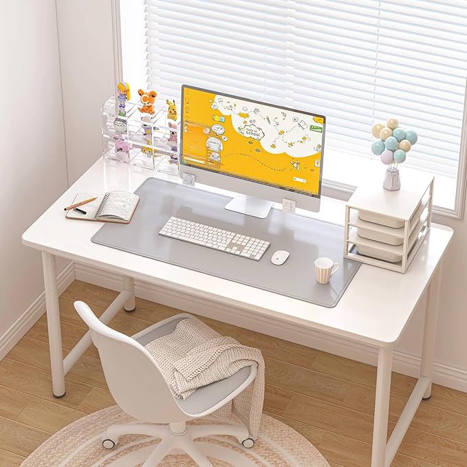 DAWNTREES Desk Mat Protector,PU Leather Desk Pad,Non Slip, Large Mouse Pad and Keyboard Mat, Waterproof Writing Pad for Office and Home (Light Gray)