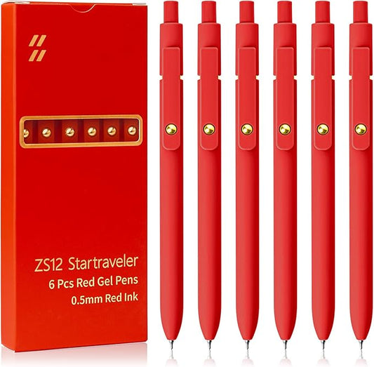 UIXJODO Red Pens, 6 Pcs Red Ink Pens Fine Point Smooth Writing Pens, 0.5mm Colored Ink Gel Pens for Journaling Note Taking, School Supplies Gifts for Women (6 Pcs Gold Red - Red Ink)