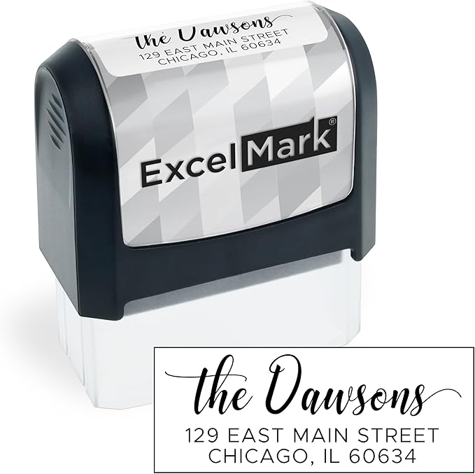 ExcelMark Address Stamp - Custom Return Address Stamp with Elegant Designs, Vibrant Colors & Patterns – Perfect for Mail, Invitations & Gifts (Black Mount, Signature Script)