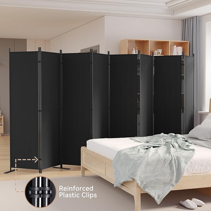 C-Hopetree 8 Panels Room Divider, 6 Ft Tall Indoor Folding Privacy Screen, Portable Partition Separator, Freestanding Separation Temporary Wall for Office, Bedroom, 160" W X 71" H, Black