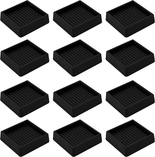 2.5X2.5 Rubber Caster Cups, Non Slip Furniture Pads, Anti-Slip Gripper, Anti Skid Furniture Feet, Anti Slide Floor Protector for Bed Couch Stoppers - 12 Pack Black