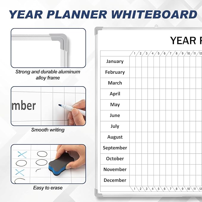 Lincia Extra Large 48" x 36" Magnetic Vertical Year Planner Dry Erase Calendar 2026 for Wall Undated Dry Erase Wall Calendar Planner Aluminum Frame Whiteboard for Home Office Projects