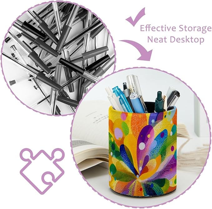 Leather Pen Holder for Desk Colorful Spot Pencil Cup Desktop Organizer Makeup Brush Holders Office Supplies for Home, Kids & School