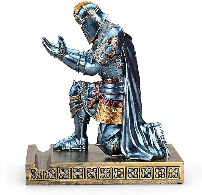 HDMbigmi King's Guard Leader Cloak Warrior Knight Pen Holder Mobile Phone Stand, Ornament Knight Statue, Pen Stand Paperweight for Office and Home (Blue)