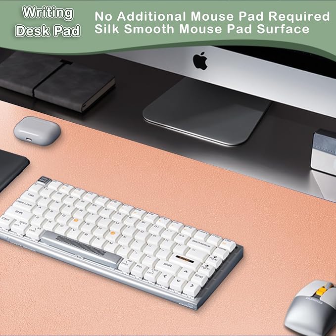Boutilon Leather Desk Pad Protector,Non-Slip Mouse Pad,Laptop Desk Pad,Office Mouse Mat,Waterproof Leather Desk Blotter,Desk Writing Pad for Office and Home (XXL-Orange Pink,47.2"x 17")