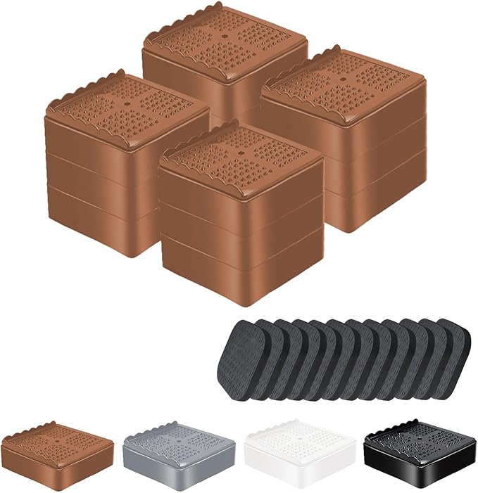 Furniture Risers, 4 Pack Bed Risers with Non-Slip Grip and Heavy Duty Support, 1 Inch 2 Inch 3 Inch 4 Inch Height Lift for Couch, Sofa, Table, Desk, Chair, Refrigerator - Brown, 1+1+1 Inch