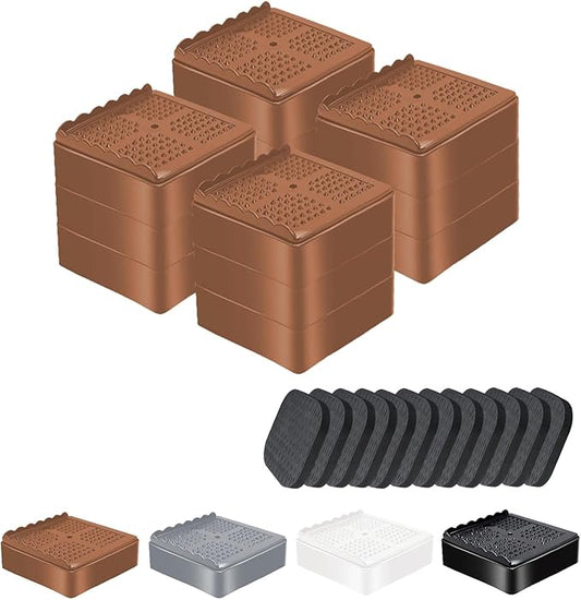 Furniture Risers, 4 Pack Bed Risers with Non-Slip Grip and Heavy Duty Support, 1 Inch 2 Inch 3 Inch 4 Inch Height Lift for Couch, Sofa, Table, Desk, Chair, Refrigerator - Brown, 1+1+1 Inch