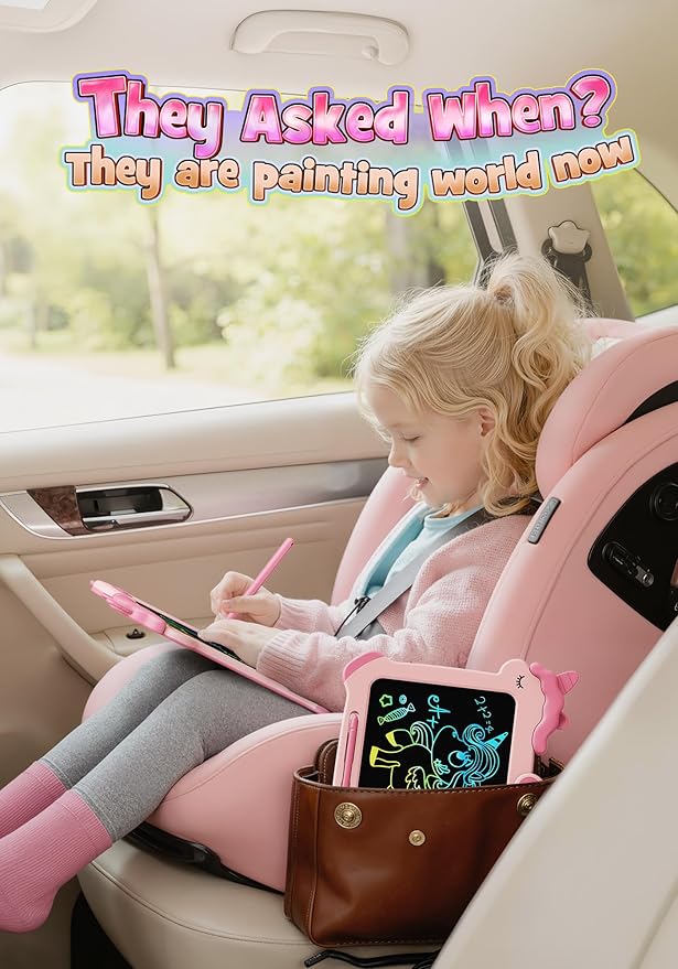 Kikapabi LCD Writing Tablet for Kids, Unicorn Colorful Screen Doodle Board, Electronic Drawing Pad, Educational Toy, Toddlers Travel Toy, Christmas Birthday Gift for 3 4 5 6 7 Year Old Girls Pink