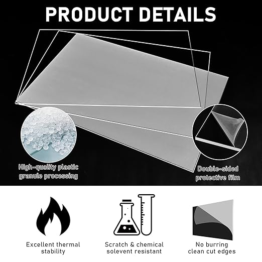 Roowest 3 Pcs 24'' x 36'' 1/4 Inch Thick Clear Acrylic Plexiglass Sheets Plastic Panels Sheets Cut to Size Cast Acrylic Board Panel with Protective Film for Craft DIY Projects Display Sign Frame