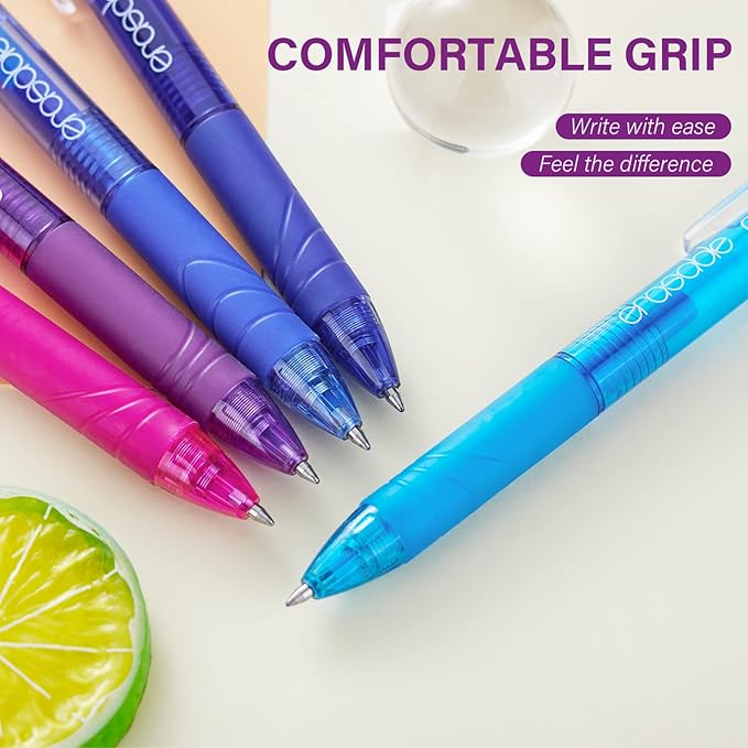 ParKoo Retractable Erasable Gel Pens Clicker, Fine Point, No Need for White Out, Assorted Color Inks for Planners and Crossword Puzzles, 7-Pack