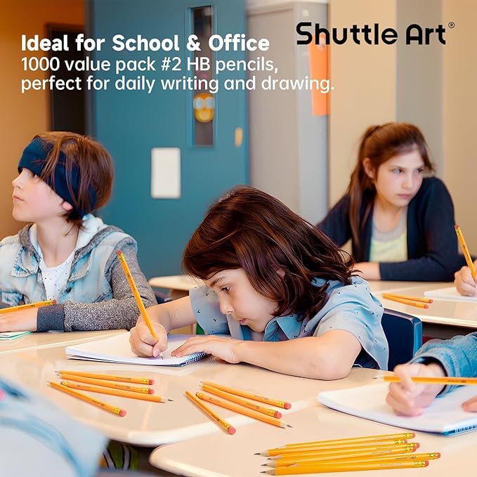 Shuttle Art Wood-Cased #2 HB Pencils, 600 Pack Sharpened Yellow Pencils with Erasers, Bulk Pack Graphite Pencils for School and Teacher Supplies, Writing, Drawing and Sketching