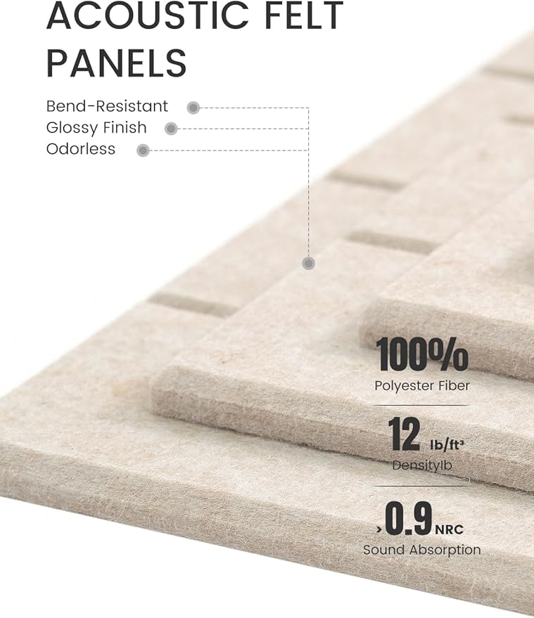 Fluxynara Felt Bulletin Board Tiles Large 48" x 36" Cork Board Alternative-12 Pack with 70 Adhesive Tabs, Thick Slat Wall Panels for Office Decor, Push Pin Board Wall Organizer Alternative -Oatmeal