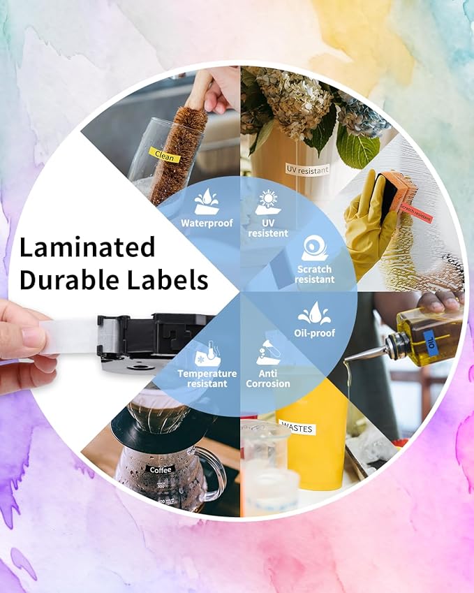 P Touch Label Maker Tape 12mm 0.47 Inch Laminated White/Black/Red/Blue/Yellow Replacement for Brother TZe Label Tape, for Ptouch Model PT-D200 D210 H100 1880, Colored Tape, 5-Pack