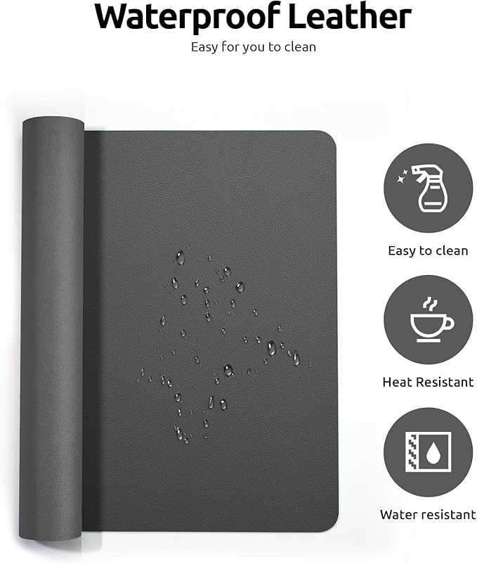 YSAGi Leather Desk Protector, Office Mat, Large Mouse Mat, Non-Slip PU Leather Blotter, Laptop Desk, Waterproof Writing Pad for Office and Home (Dark Grey, 23.6" x 13.8")