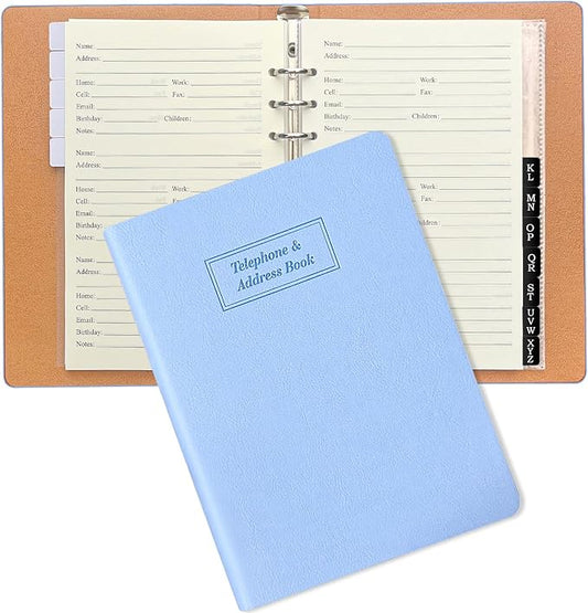 Reﬁllable Address Book with Alphabetical Tabs, Blue Hardcover Phone Book 648 Contact Book with 48 Passwords Combo Book, Large Prints, Easy for Seniors, Home Oﬃce, A5