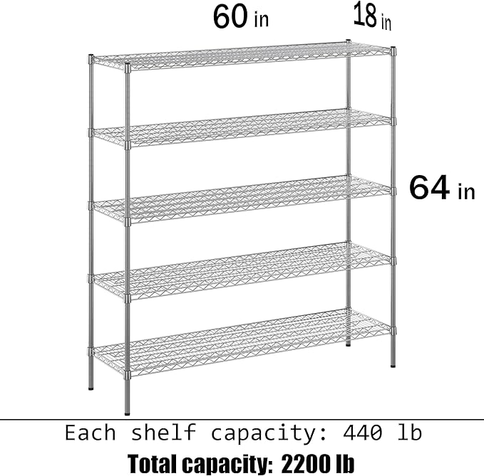 Regal Altair 18" Deep x 60" Wide x 64" Height Wire Shelving Kit | 5-Tier | NSF Commercial Storage Rack Unit