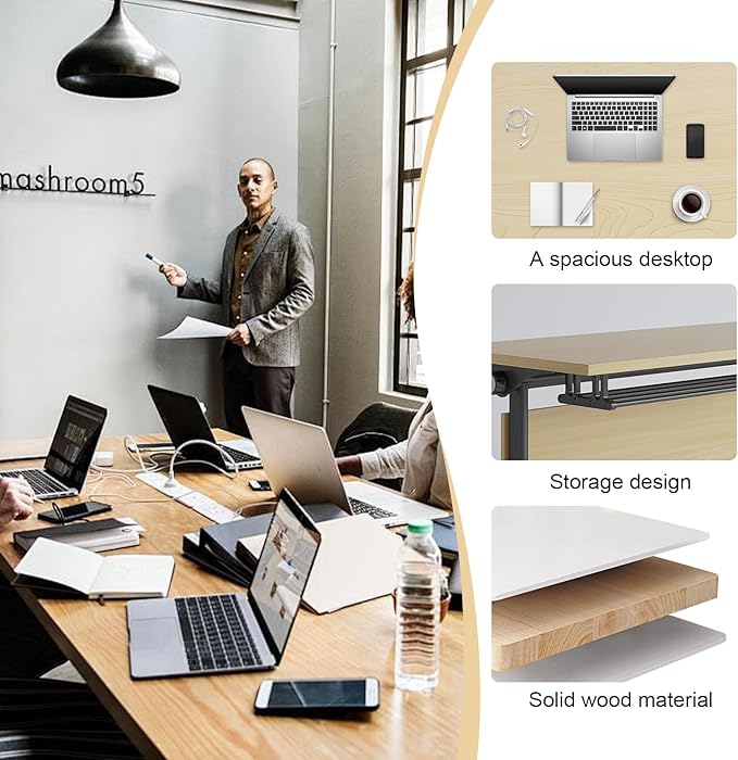 JEHUJD Conference Table,55.1''Folding Conference Room Table for 4-12 People,Mobile Flip Top MeetingTraining Table with Different Coulor and Styles for Offices, Classrooms,Meeting Room (2, G)