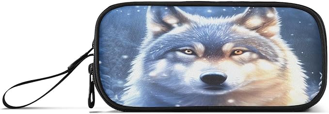 BOENLE Wolf Snowy Pencil Case Box Boys Girls Large Pencil Pouch Zipper Compartments Big Capacity Stationery Pen Bag Organizer for Kids Teens Adults School