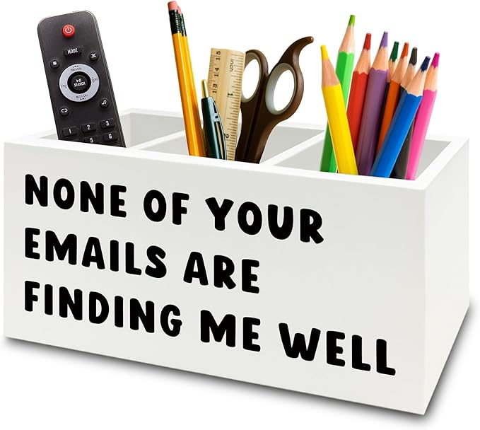 XPH Funny Office Pen Pencil Holder Organizer for Desk, Sarcastic Gifts for Women Men, Funny Coworkers Gifts Wooden Box Sign for Home Office Desk Tabletop Decorations