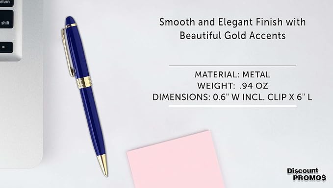 DISCOUNT PROMOS 10 Ultra Executive Pens Pack - Twist To Write, Gold Accent - Blue