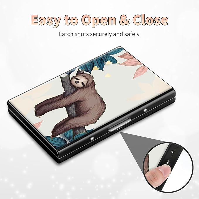 BWEGRHE Slim Credit Card Holder, Sloth RFID Blocking Metal Wallet for Men & Women, Aluminum Minimalist Hard Case Pocket-Sized Business Cards Organizer (Fits Up to 10 Cards)