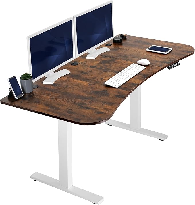 VIVO Electric 63 x 32 in Rustic Standing Desk, Memory Height Adjustment, 1B Series, Holds 220 lbs, Vintage Brown Top White Frame, DESK-KIT-1W1N