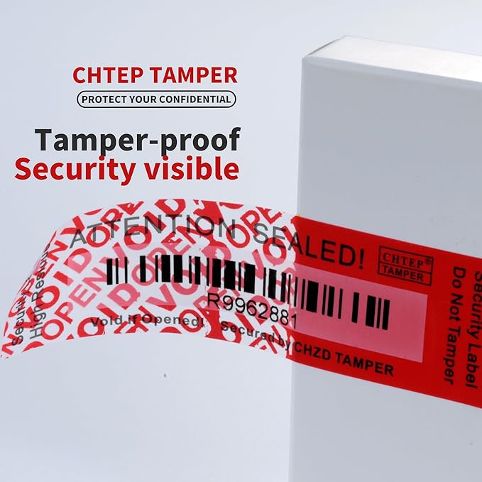 ChtepTamper 100 Pieces Total Transfer Tamper-Evident Stickers Security Labels Great for Goods Shipping,Exchange of Agency Files, Privacy Protection or More(Serial Number 1 * 3.54inches Red)