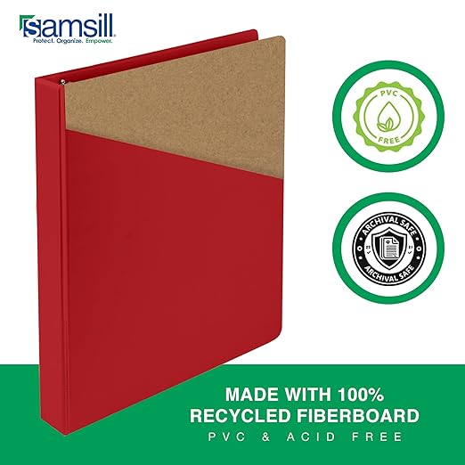 Samsill 3 Inch 3 Ring Binders, Made in USA, Economy Round Ring, Clear View Cover, 550 Sheet Capacity - for School, Home, Office - Red, 4 Pack