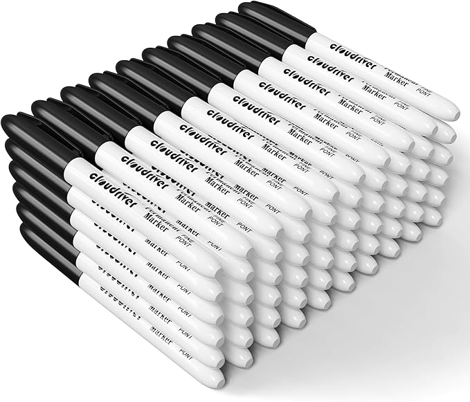 cloudriver Black Permanent Markers Fine Tip, 60 Packs Permanent Markers Bulk, Quick Drying & Fade Resistant, Permanent Marker Set Works on Plastic,Wood,Stone,Metal and Glass for Doodling, Marking