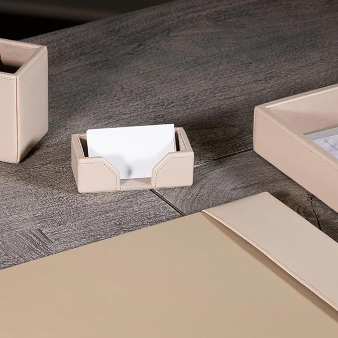 DACASSO Bonded Leather Desk Set - Luxury Leather Desk Pad & Desk Organization Essentials (White Latte, 5 Piece)
