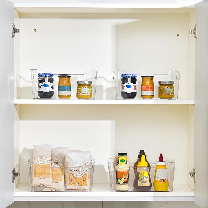 AntStep Clear Plastic Storage Bins - 12 Pack Pantry Organizers and Storage, Clear Pantry Organizer Bins, X-Large Plastic Containers with Handle for Kitchen,Freezer,Cabinet,Closet,Bathroom Under Sink