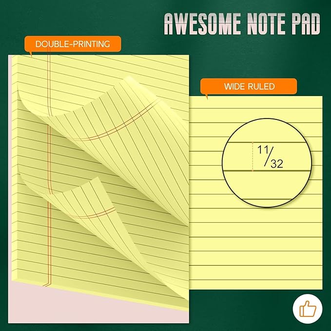 Legal Pads 8.5 x 14 Note Pads, 10 Pack Writing Pads Wide Ruled Notepads, Micro Perforated Notepad, Double-Side Printed Lined Paper Pads 30 Sheets per Notepad, Yellow Legal Pads for Home, Office, School