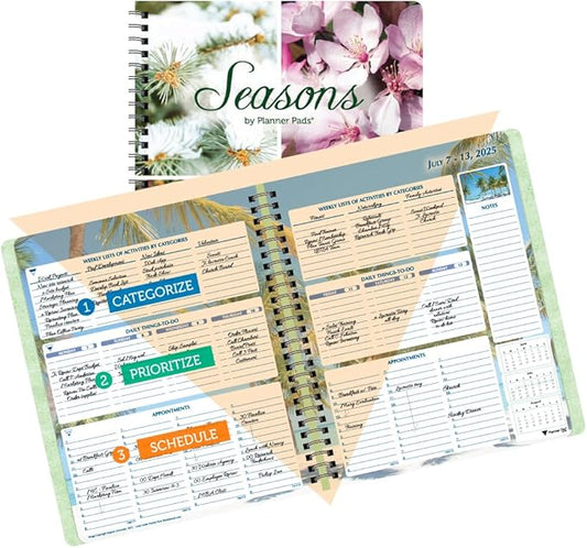 Planner Pad Spiral Bound 3-Tier Funnel Down 12 Month Organizer, July 2025 – June 2026 / Academic Year, Seasonal Color Ink, 6 3/4" x 8 1/2"
