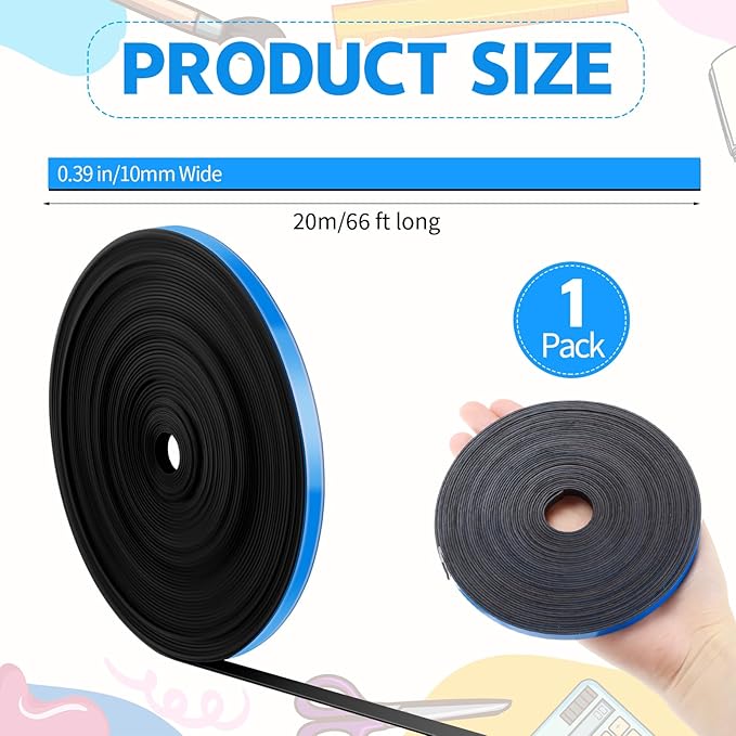 AmazingSpark Magnetic Tape Roll Thin Strips, 0.39 Inch x 66 Feet Magnetic Board Dividers Whiteboard Graphic Decorative Tape Marking Line for Classroom Office Art Accessories(Blue)