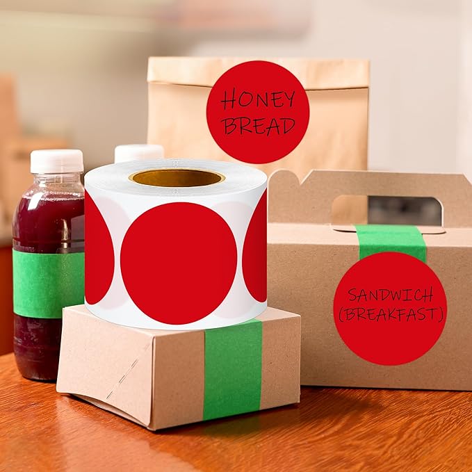 3 Inch Round Color Coding Labels (500 per Roll) - Colored Dot Stickers Round Labels for Inventory, Warehouse, Office Organizing - Red Circle Stickers