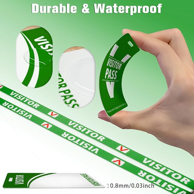 Visitor Badge Lanyards Volunteer Badge Holder with Clips (25 pcs) - Reusable Temporary ID Pass for Office, School, Events PVC Plastic Security Cards for Exhibition Guest by OSTENBIG (Green)