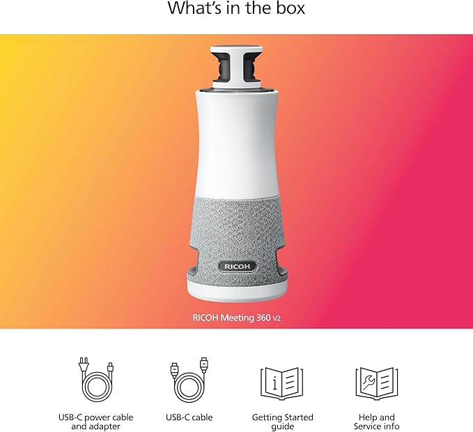 RICOH Meeting 360-360° Conference Room Camera - AI-Powered - Active Speaker Focus - USB-C Bus Powered - Zoom Certified - Works with Microsoft Teams, Google Meet, Cisco Webex